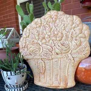 Art Pottery Flowers Pot Plaque Wall Decor Made in Italy Mancer Terra Cotta